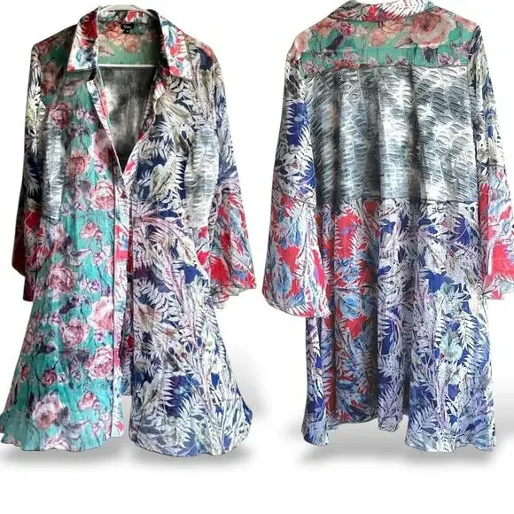 VTG Floral Patchwork Sheer Duster Kimono Bell Sleeve Boho Festival 90s Y2K M - L - Picture 8 of 8
